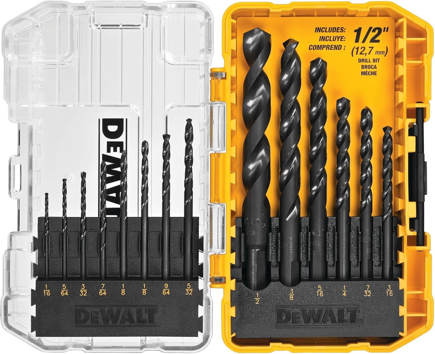 DEWALT Drill Bit Set, 3-Flats Shank,14-Piece, 135 Degree Split Point, for Plastic, Wood and Metal (DWA1184)